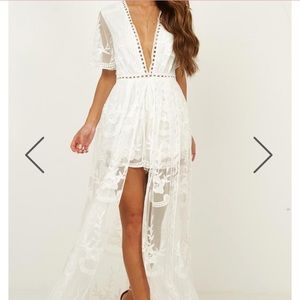 Lets Get Loud Maxi Playsuit In White Lace